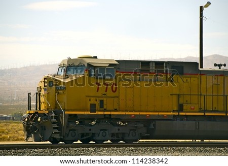 Modern Diesel Locomotive in Mojave, California. California Railroad Photo Theme. Transportation Photo Collection.