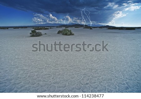 Desert Lightning Storm - Desert Thunderstorm. Mojave Desert, California, USA. Nature Photo Collection