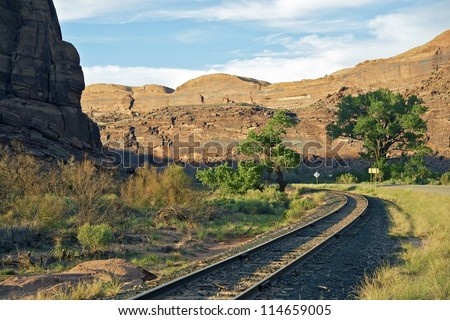 Utah Railroad and Road near Moab, Utah. Utah Photo Collection.
