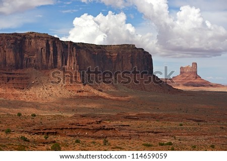 Monument Valley, Arizona USA. Monument Valley Panorama - Summer Cloudy Sky. Navajo Tribal Park.