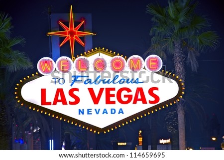 Welcome to Fabulous Las Vegas - Vegas Welcome Sign at Night. Las Vegas, Nevada.