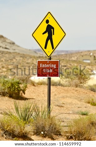 Entering Utah State - Traffic Sign. Arizona and Utah States Borded. United States of America.