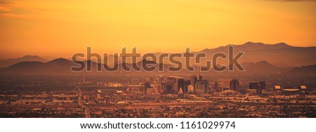 Phoenix Arizona Panoramic Photo. Sunset in the City. United States of America.