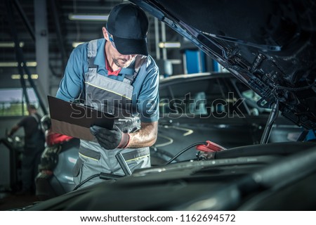 Car Mechanic Detailed Vehicle Inspection. Auto Service Center Theme.