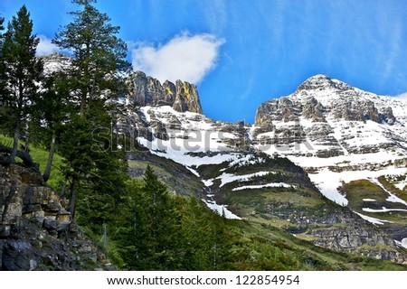 Northern Montana Mountains - Glacier National Park, Montana, USA. Beautiful Snowy Mountains Range in Summer. Nature Photo Collection.