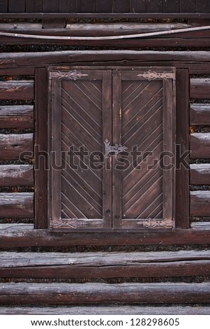 Vintage Window in Old Log Home. Vintage Wood Craft. Architecture Photography Collection.