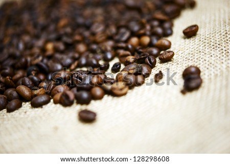 Coffee Beans Theme. Coffee Beans on Linen Material. Cafe Collection.