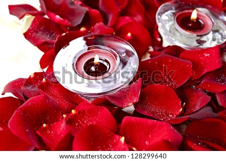 Red and White Rose Petals and Glass Candles - Decoration Theme.