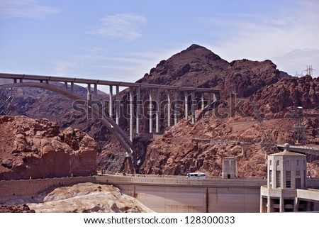 Great Basin Highway Above Hoover Dam - Hoover Dam Bypass Bridge. Arizona and Nevada Border, USA.