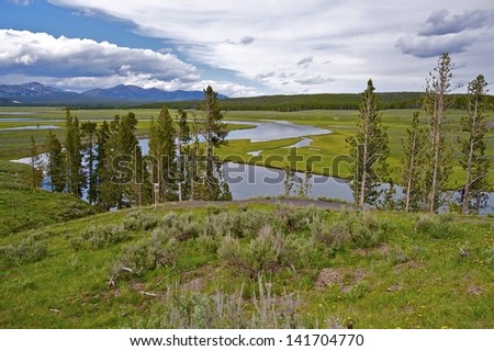 Yellowstone Park River and Yellowstone National Park Valley Landscape. Wyoming, USA. American National Parks Photo Collection.