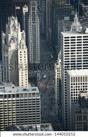 The Magnificent Mile From Above. Chicago Michigan Avenue from Bird Eye View. Chicago, Illinois, USA.