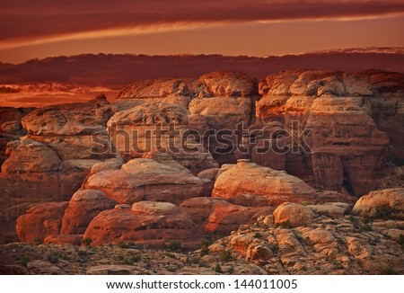 Red Utah Rocks - Raw Sandstone Utah State Landscape in North America. Arches National Park, Utah, USA. Nature Collection.