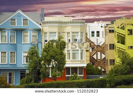 Colorful California Homes - San Francisco, CA, USA. Housing Theme. Architecture Photo Collection.