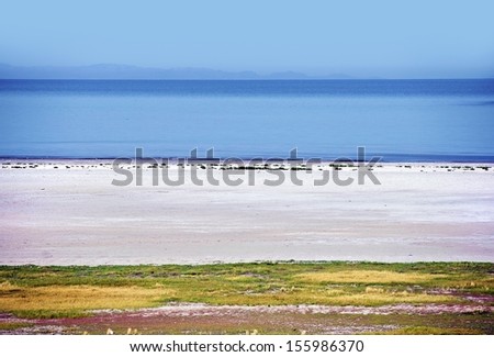 Great Salt Lake Scenery. Great Salt Lake Landscape in Utah State, USA. Scenic Places Photo Collection.