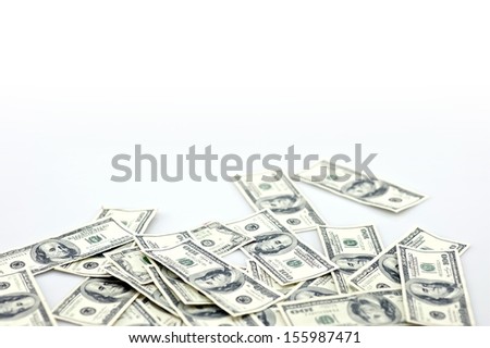 Laying Money - Laying One Hundred Dollar Bills Isolated on White. Money Photo Collection.