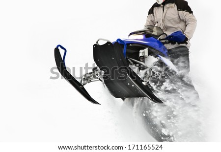 Snowmobile Jump. Extreme Snowmobile Ride. Winter Recreation