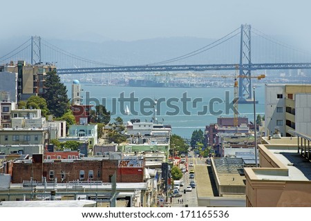 San Francisco Bay Area with Bridge in a Distance. San Francisco, California, USA. American Cities Photo Collection.