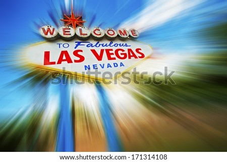 Las Vegas Rush. Famous Las Vegas Entrance Sign in Motion Blur.