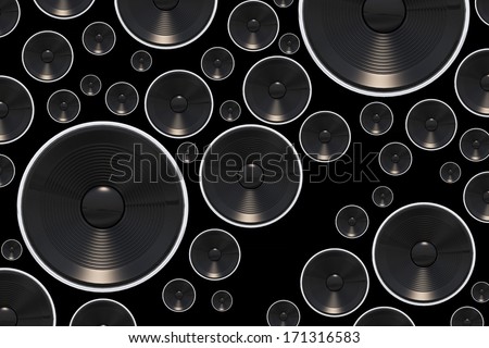 Loud Speakers Background. Bass Speakers on Black Background. Conceptual Music Backdrop