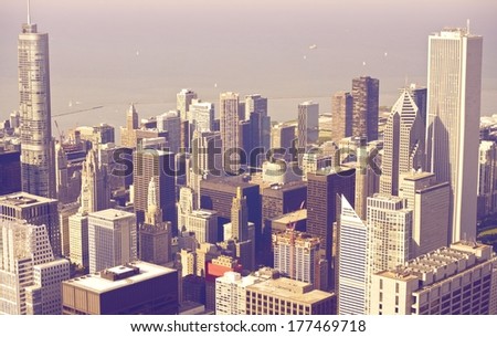 Downtown Chicago From Above in Ultraviolet Color Grading. Chicago, United States.