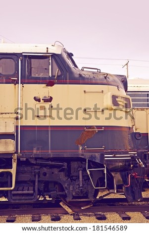 Aged American Locomotive Closeup. Ultraviolet Color Grading Photography.