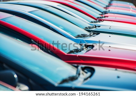 Brand New Cars in Stock. Dealership Vehicles Lot. New Cars Market.