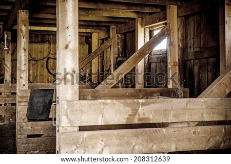 Aged Wooden Barn Interior in Sepia Color Grading.