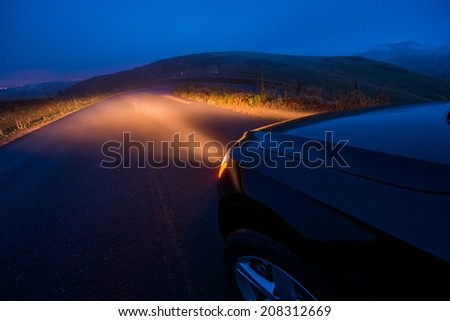 Driving in the Fog. Foggy Mountain Road Drive at Night.