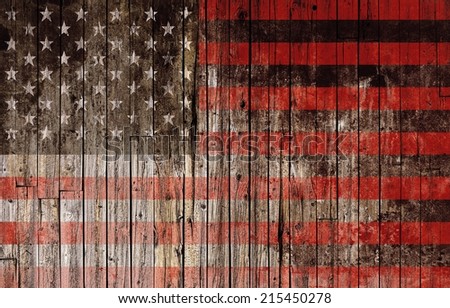 American Flag Painted on Wood High Resolution Background.