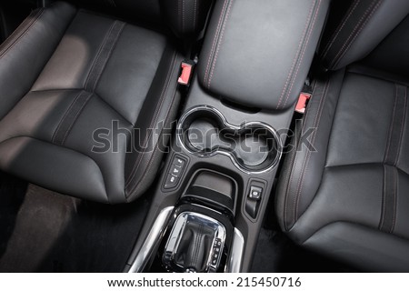 Modern Car Interior Top View. Black Leather Brand New Car Interior.
