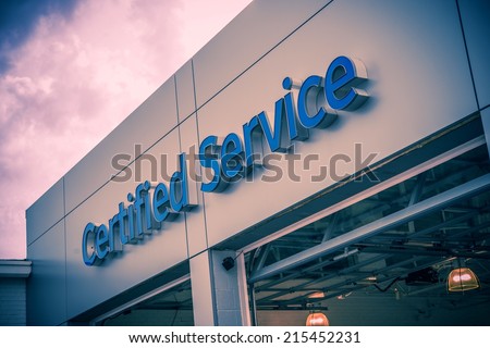 Certified Car Service Gates and Large Entrance Sign. Auto Service Theme.