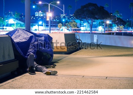 Sleeping Homeless Men in California, United States.