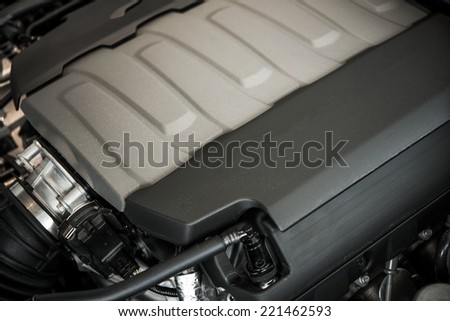 Modern Powerful Car Engine Closeup. Car Technology.