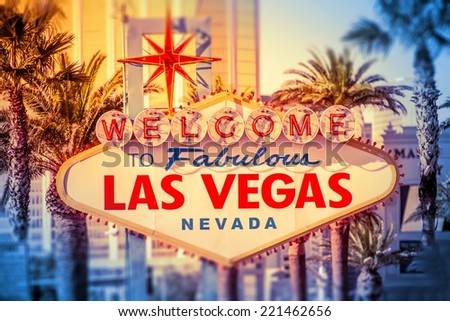 Las Vegas Welcomes You. Iconic Las Vegas Boulevard Sign Closeup. Nevada, United States.