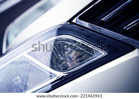 Modern Car Headlight Closeup. Car Head Lighting Systems.