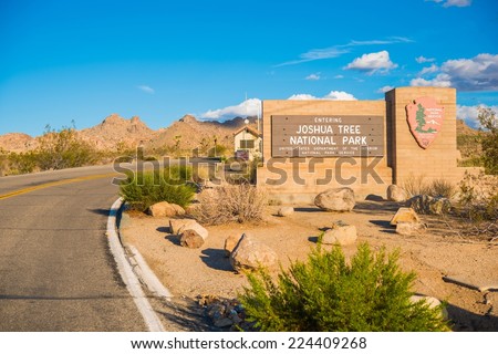 Joshua Tree National Park Entrance Sign and Ranger Station. California, United States.