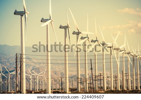 Conversion of Wind Energy. Wind Turbines at Coachella Valley Wind Farm.