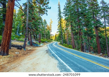 Highway Through Sierra Nevada Mountains in California, United States.