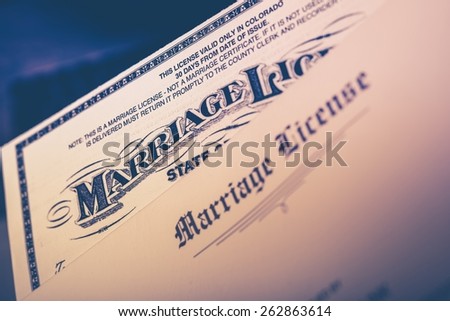 Marriage License Documents Closeup. United States Marriage License.