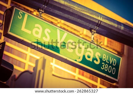 Hanging Street Pole Las Vegas Boulevard Sign. Famous Las Vegas Strip Street. Nevada, United States.