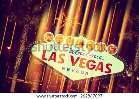 Glowing Las Vegas Sign. Welcome To Fabulous Las Vegas Nevada.