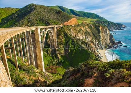 Bixby Creek Bridge in Big Sur, California, United States. Scenic California Highway 1