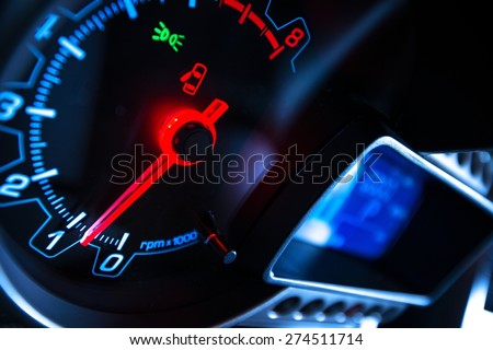 Modern Digital Car Dashboard with Tachometer. Car Driving Concept.