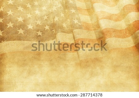 Vintage American Background with Canvas American Flag.