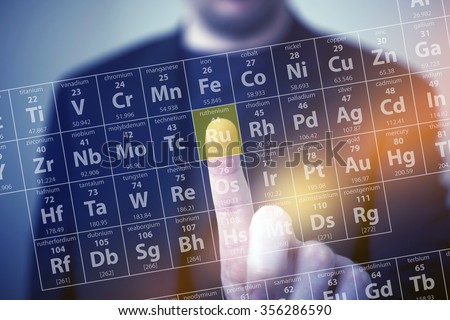 Periodic Table Elements Touch. Periodic Table Chemical Concept with Men Touching Some Element by His Finger. Chemistry Touch Screen