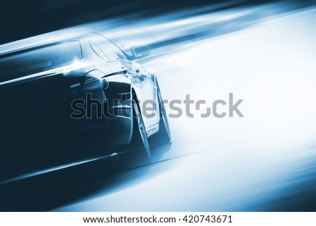 Speeding Car Background Photo Concept. Vehicle on a Road. Motorsport Backdrop Concept with Copy Space.