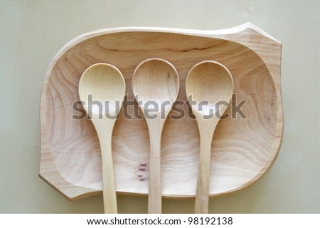 Raw Wood Spoons and Raw Wood Plate - Top View.