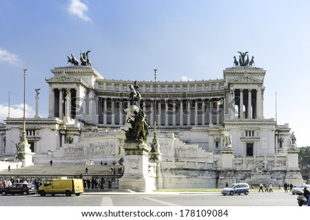 Rome, Italy - March 15, 2006 : illustrative image of tourists at Victor Emmanuel monument.  called Altare della Patria, fatherland altar,  mausoleum, or tomb of an unknown soldier