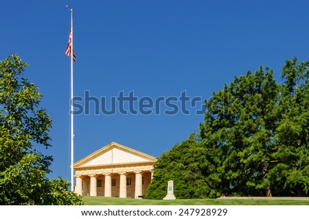 Curtis-Lee Mansion estate on a blue sky in Arlington Cemetery, Virginia, USA