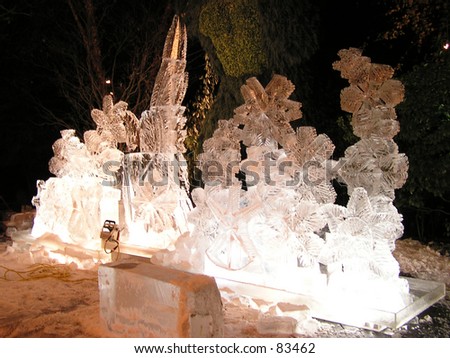 Holiday decoration in New York at  Christmas,  ice work illuminations made with chain saw